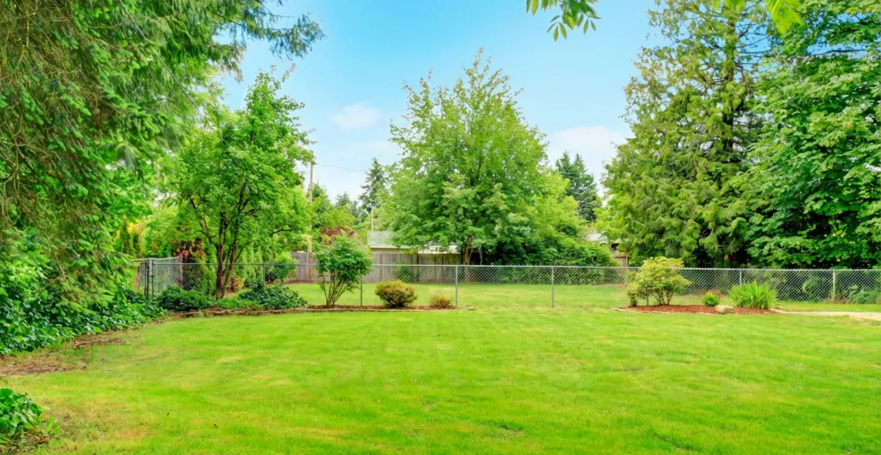 Large empty backyard in Los Angeles before guest house ADU construction with open green lawn and fenced property