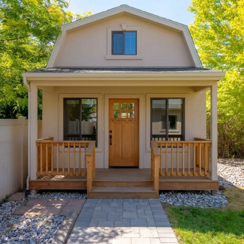 Small backyard guest house Los Angeles detached ADU with porch and private entrance